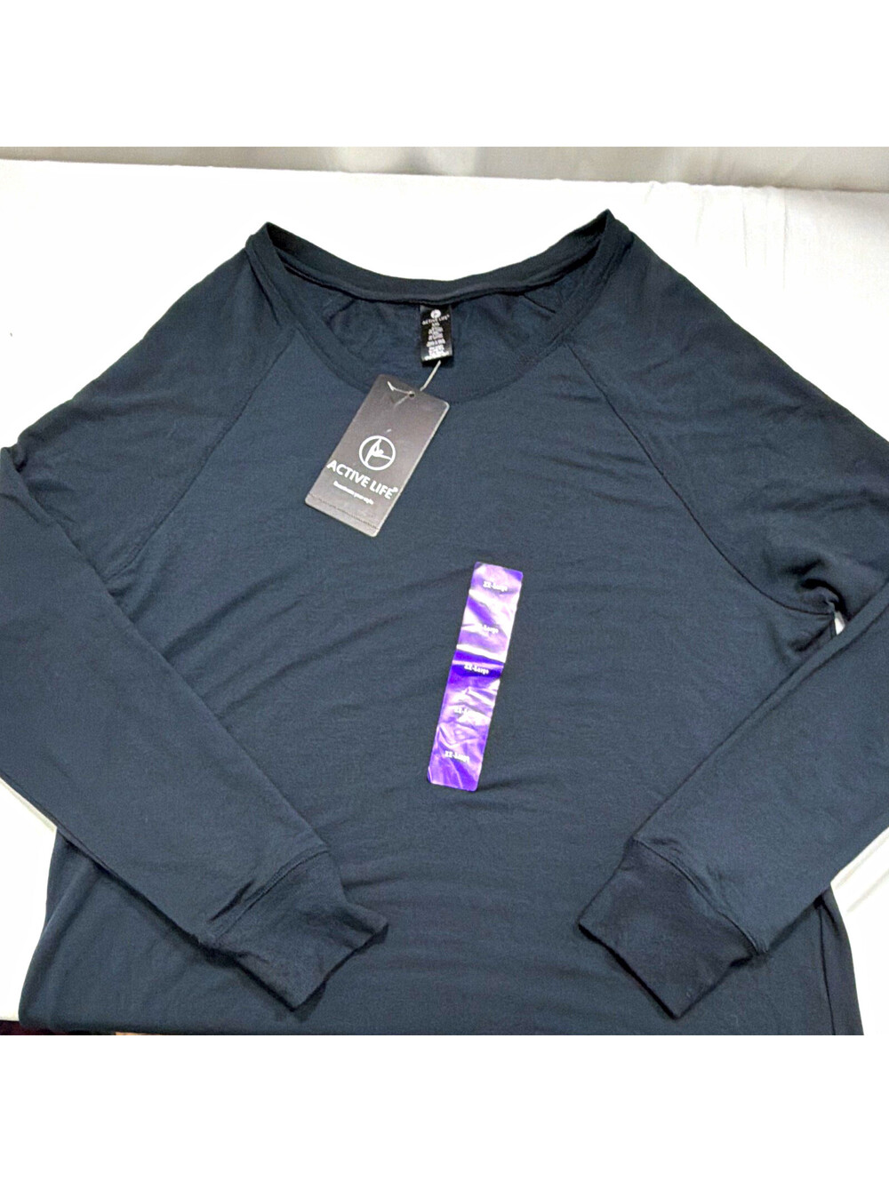 Active Life Women's 2XL Plus Black Modal Knit Long Sleeve Crew Neck Raglan Top